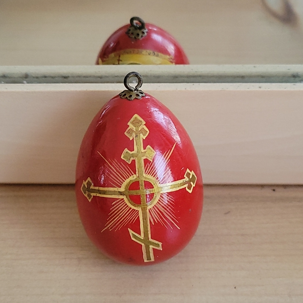 Vintage Wood Painted Religious Egg Ornament